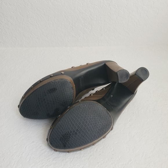 Stuart Weitzman Studded Platform Leather Mule Clog Slide Olive Green Women's 9 - Picture 8 of 11